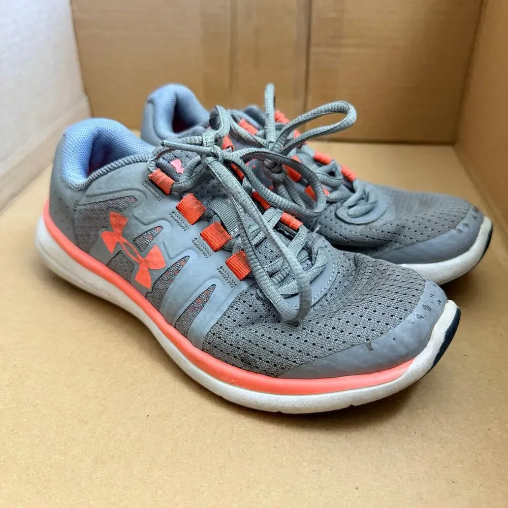 Under Armour Unisex Kids Sneakers Athletic Tennis Shoes Tie Closure Gray Orange